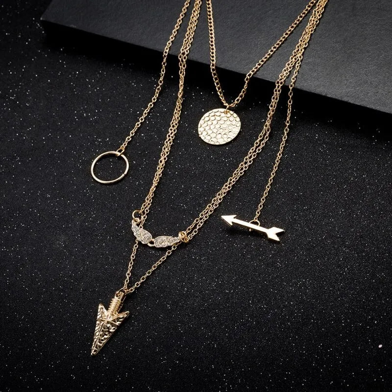 5 in 1 Gold Color Multi Layered Alloy Arrow Necklace For Girls