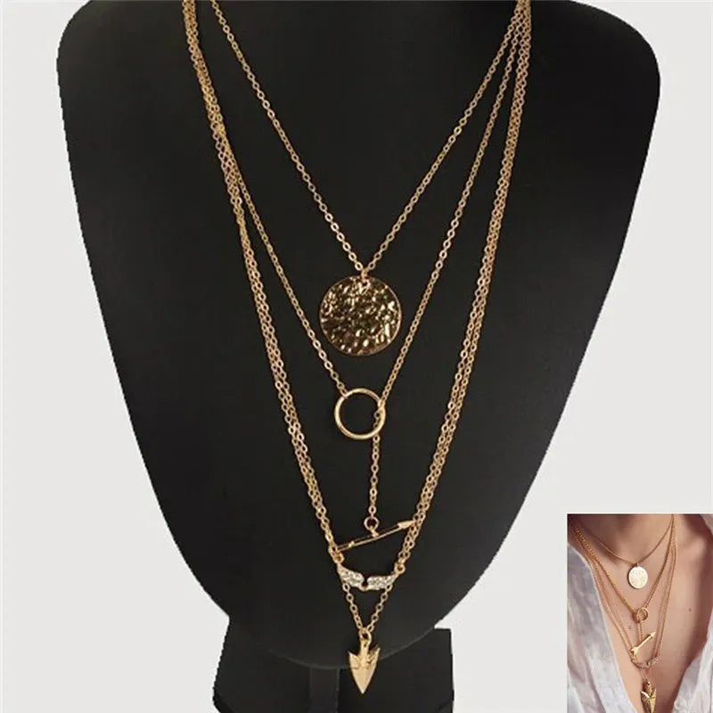 5 in 1 Gold Color Multi Layered Alloy Arrow Necklace For Girls