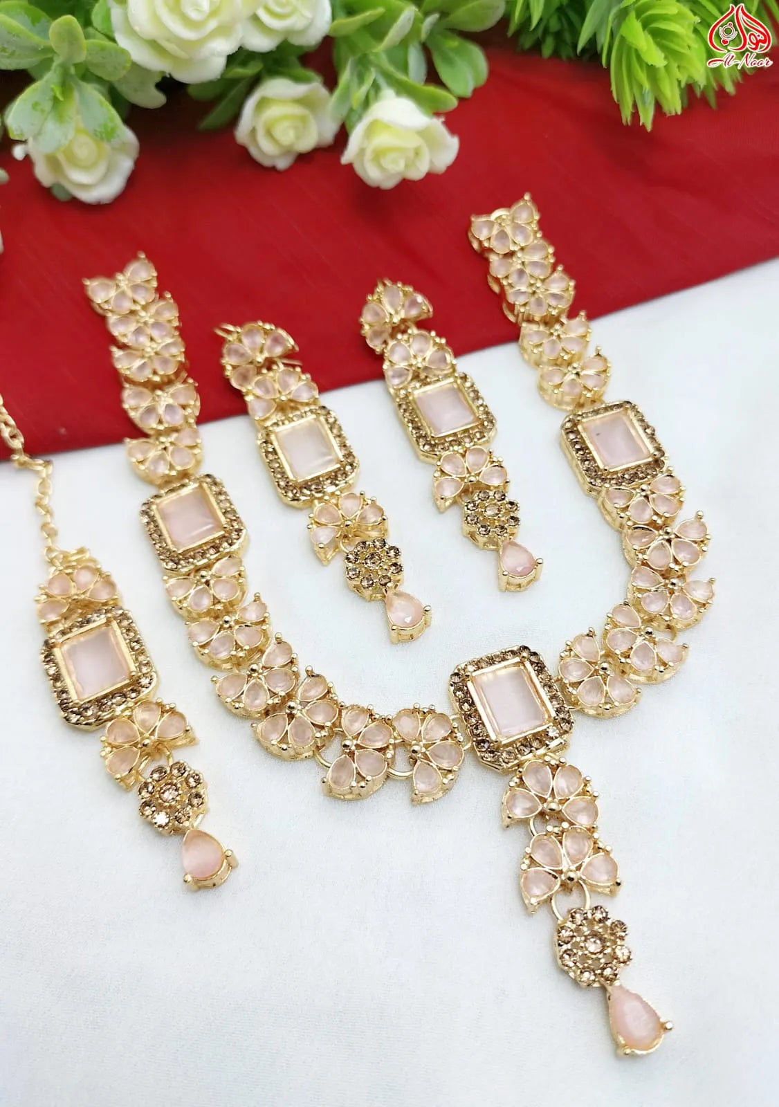 Bridal Jewellery Set - Beautiful Zarcon Necklace - Drop Earrings Pair & Tika