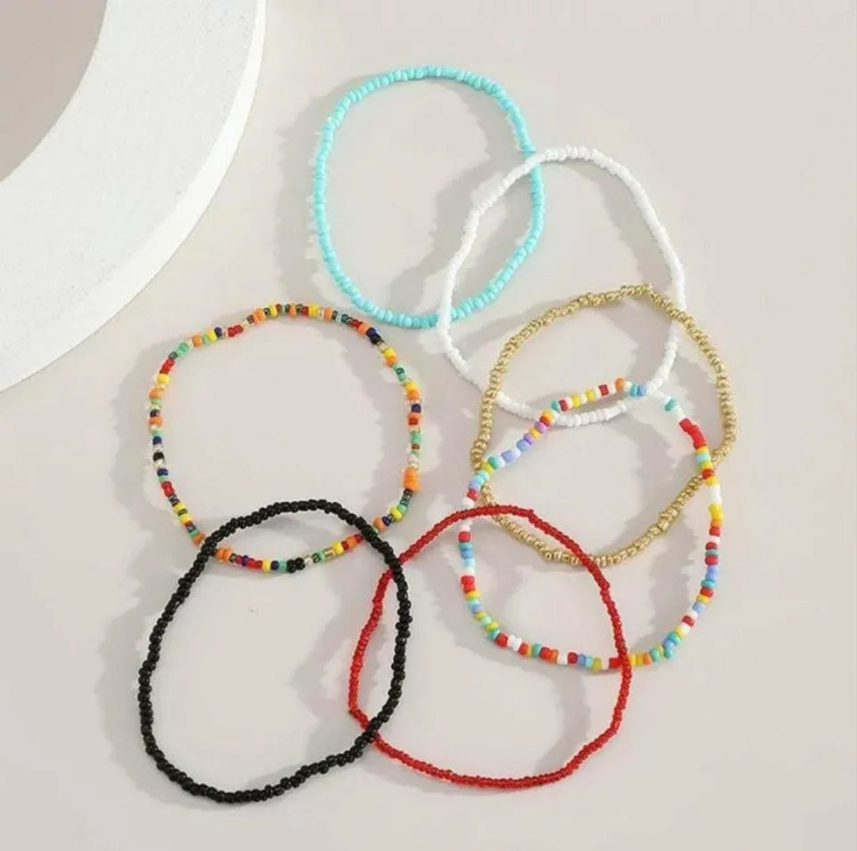 7 PCS colorful Small Beads Bohemia Bangle Elastic bracelet jewelry set