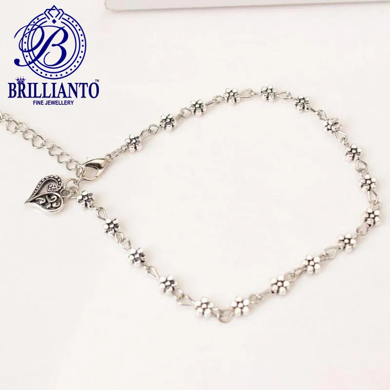 Antique Heart Anklet Payal for Girls and women Simple Silver Foot Bracelet