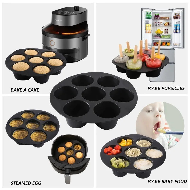 7-Hole Airfryer Accessory - Silicone Pot Muffin Cup Mold for Delicious Cakes & Pastries
