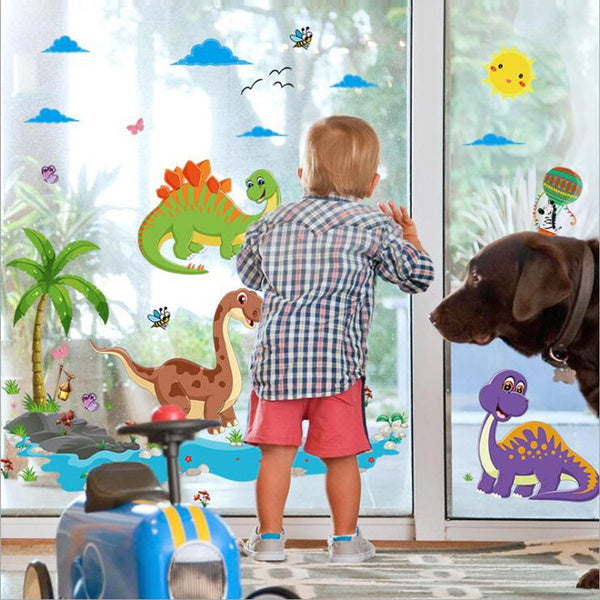 Dinosaur World Wall Sticker Cartoon Beach Tree Wall Paper For Kids Room