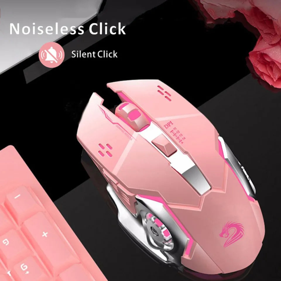 Rose Gold Wireless Gaming Mouse RGB with 3200dpi - Breathing LED Light