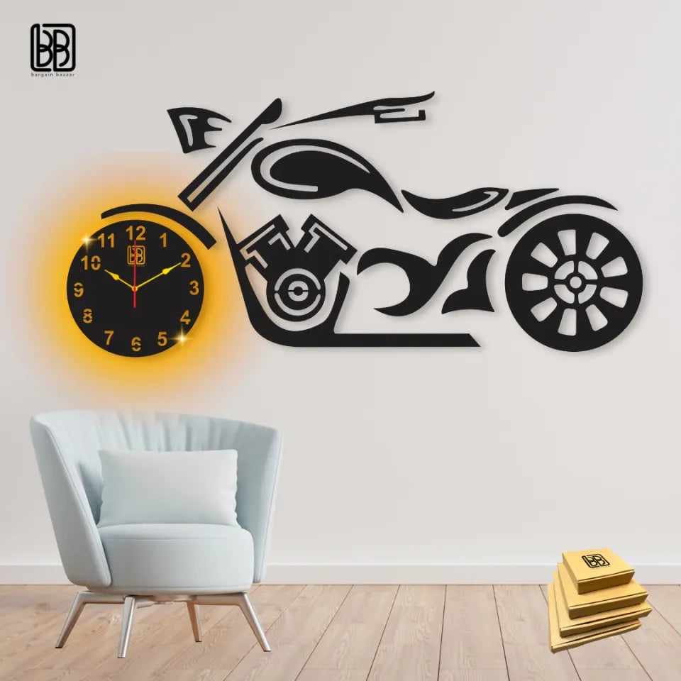 3D bike style Wooden I Back Light variation Wall Clock
