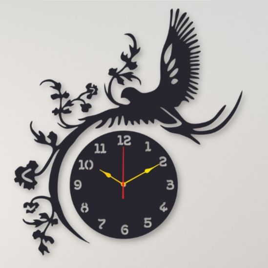 Wooden 3D Bird Wall Clock for Home, Living Room