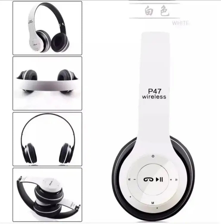 Foldable P47 Wireless Headphones with Mic for Gaming