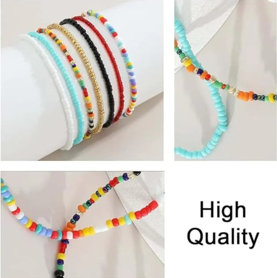 7 PCS colorful Small Beads Bohemia Bangle Elastic bracelet jewelry set