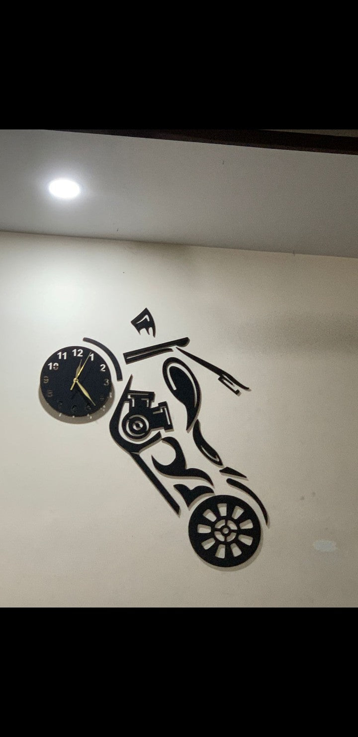 3D bike style Wooden I Back Light variation Wall Clock
