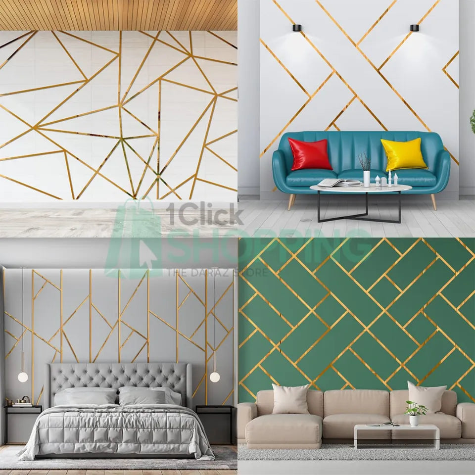 Acrylic Golden Mirror Strip Wall Stickers DIY Geometric Removable