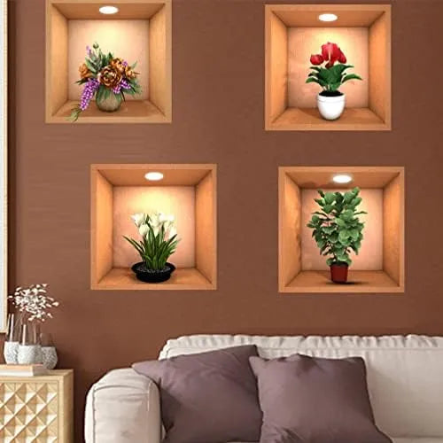 Pack of 4 Removable Self-Adhesive Wall Stickers Decorative Flower and Plant