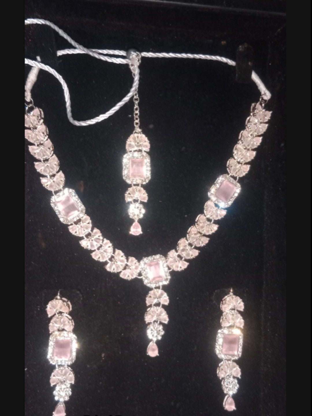 Bridal Jewellery Set - Beautiful Zarcon Necklace - Drop Earrings Pair & Tika