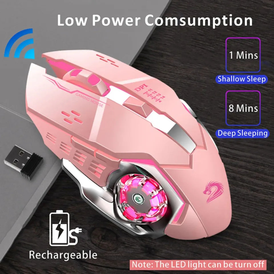 Rose Gold Wireless Gaming Mouse RGB with 3200dpi - Breathing LED Light