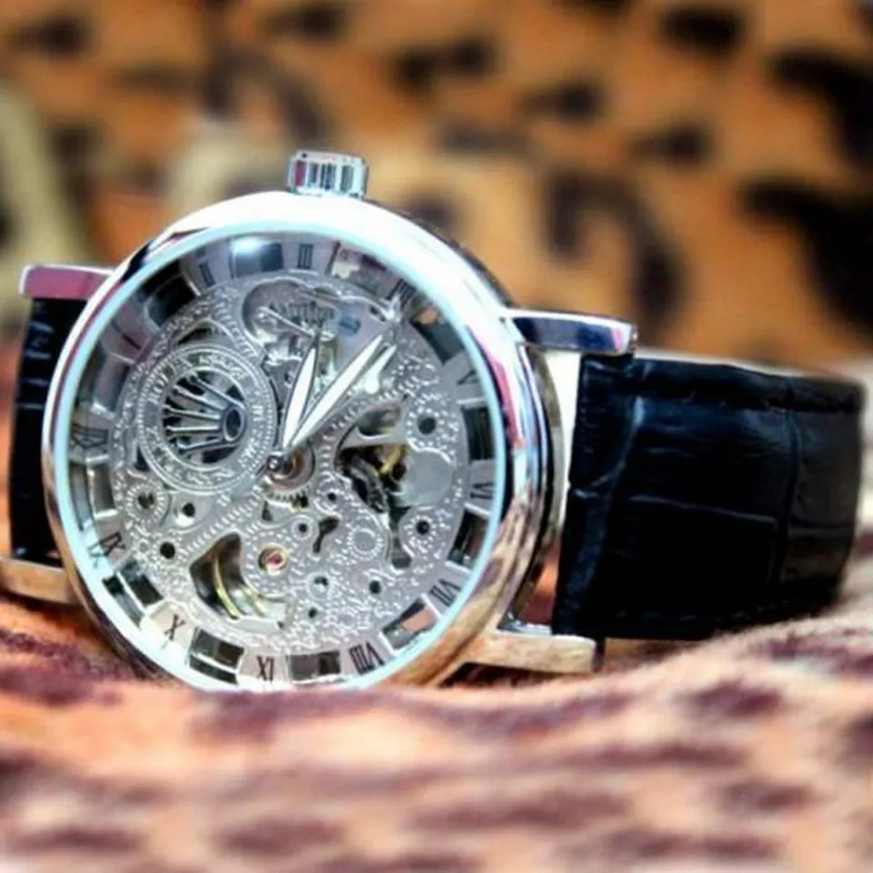 Brown Leather Skeleton Watch for Men | Leather Strap