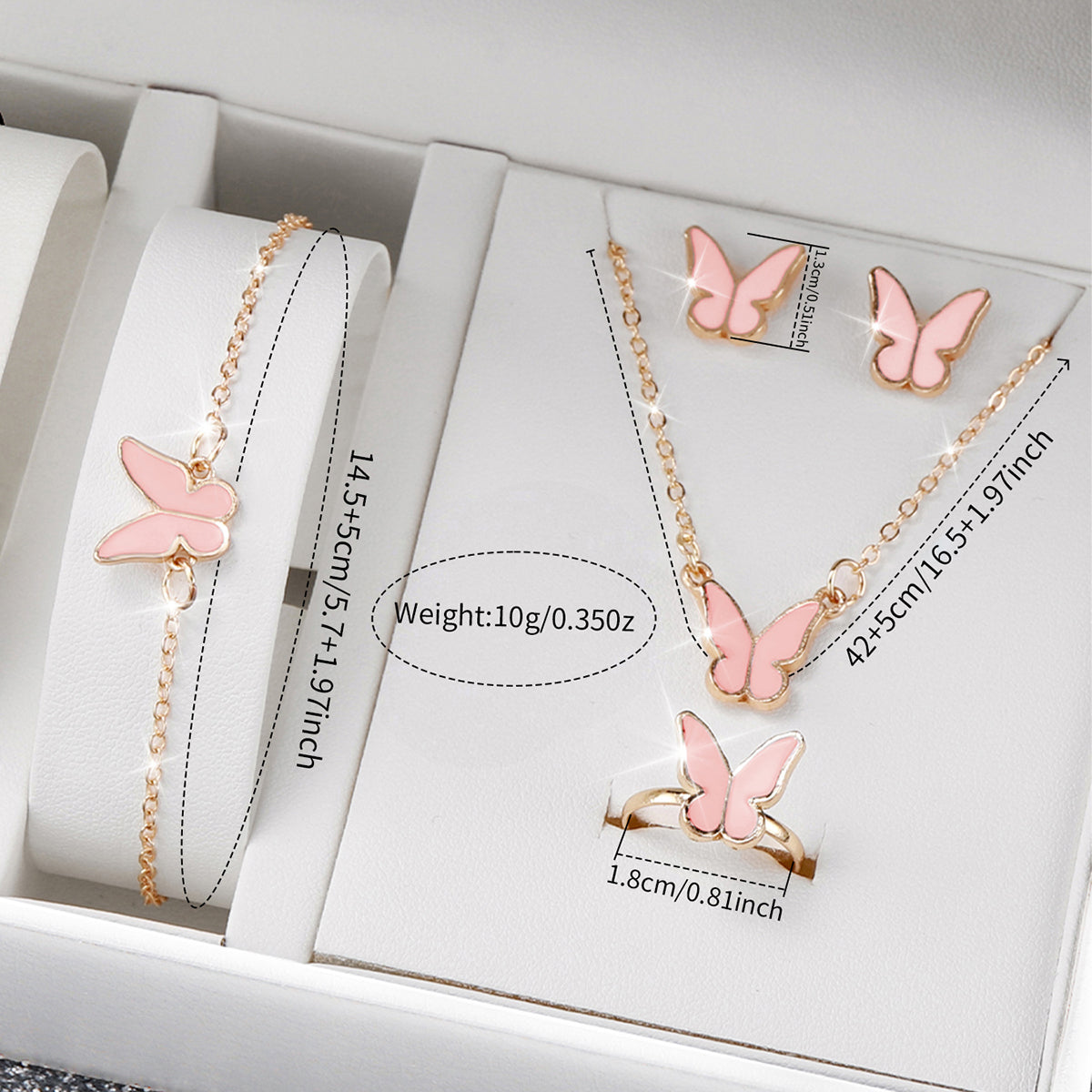 6PCS/Set Fashion Butterfly Dial Women's Watch Leather Band Quartz Watches Jewelry Set