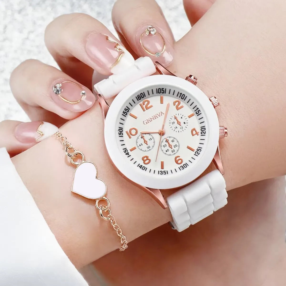 4pcs/set Geneva Watch Fashion Silicone Band Women Quartz Watches Heart Jewelry