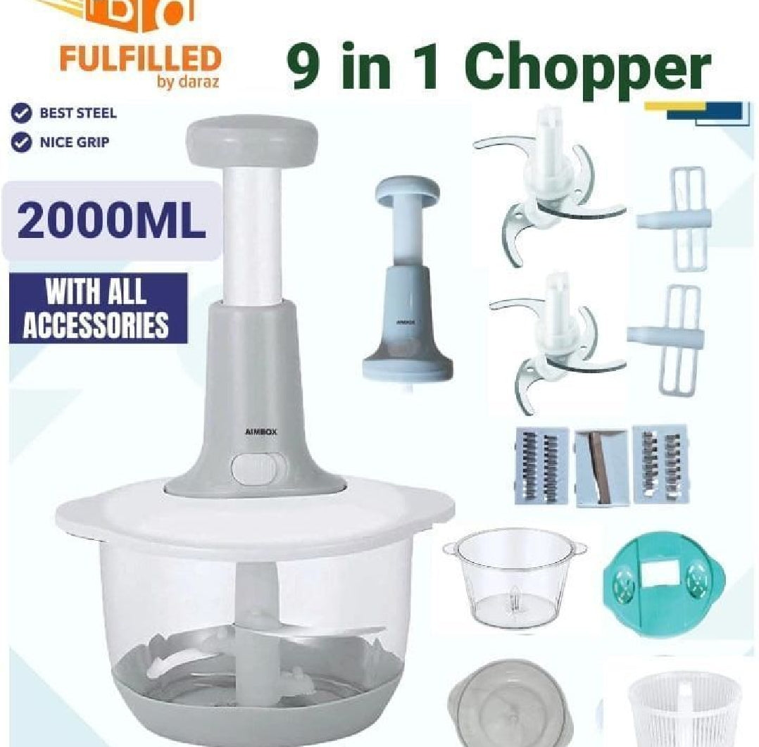 9 in 1 Food Chopper & Slicer – Multi-Function Vegetable, Meat Cutter, Beater & Kitchen Tool