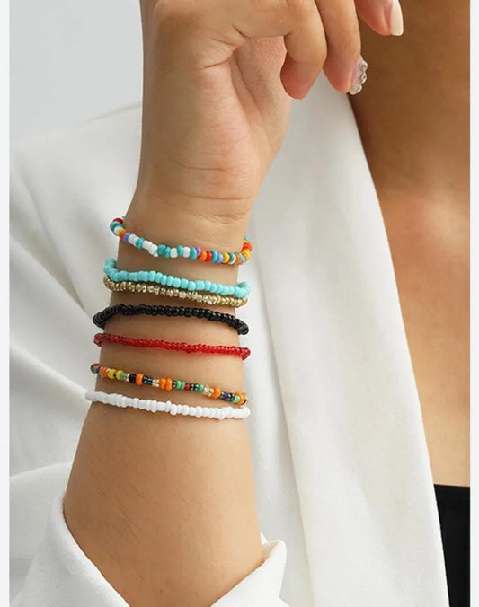 7 PCS colorful Small Beads Bohemia Bangle Elastic bracelet jewelry set