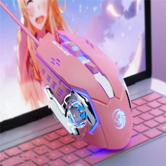 Rose Gold Wireless Gaming Mouse RGB with 3200dpi - Breathing LED Light