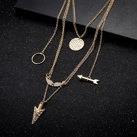 5 in 1 Gold Color Multi Layered Alloy Arrow Necklace For Girls