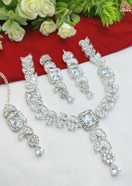 Bridal Jewellery Set - Beautiful Zarcon Necklace - Drop Earrings Pair & Tika