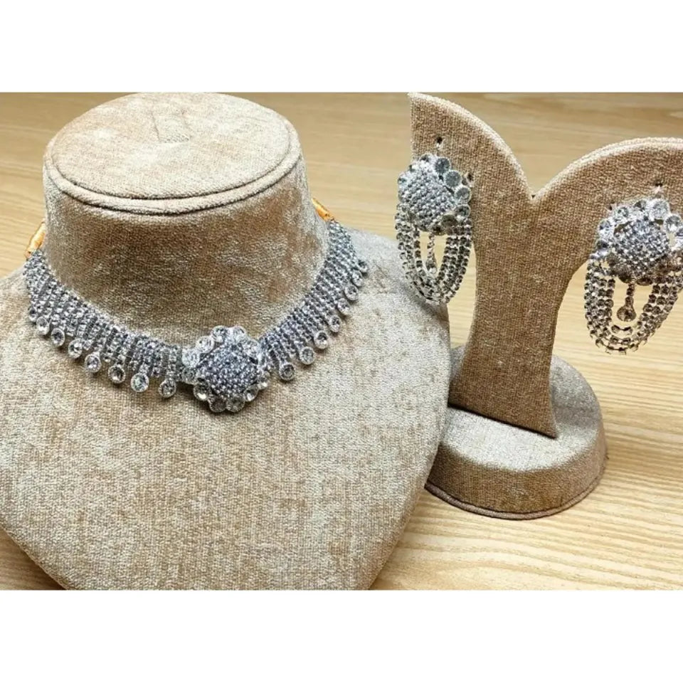 Choker Hyderabadi Set - (2 in 1) Necklace, Earrings with Golden Combination
