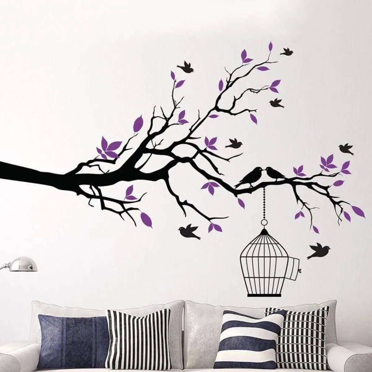 Tree Branch with Bird Cage Wall Art Sticker,
