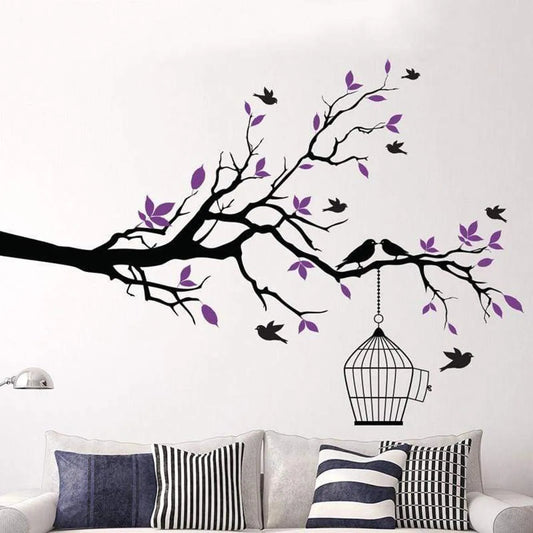 Tree Branch with Bird Cage Wall Art Sticker,