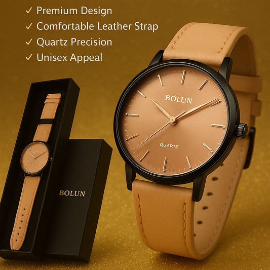 BOLUN Quartz Wristwatch for Men & Women Elegant Leather Strap