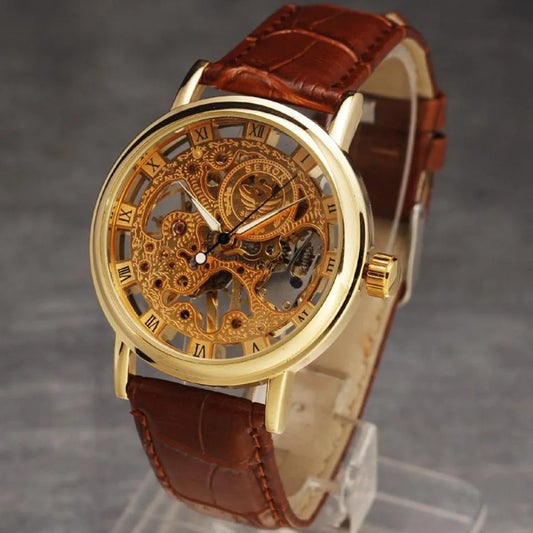 Brown Leather Skeleton Watch for Men | Leather Strap