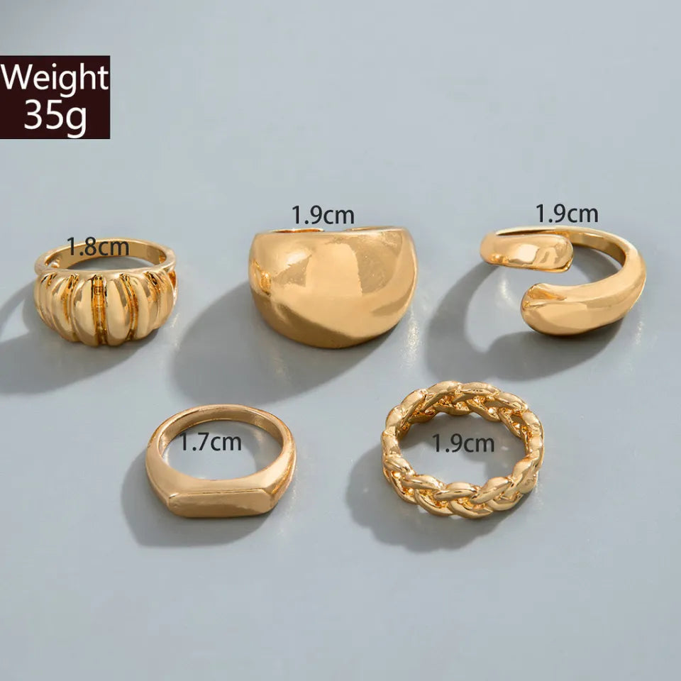 New 2025 Elegant Gold Metal Exaggerated Geometric Arcs Open Rings Set