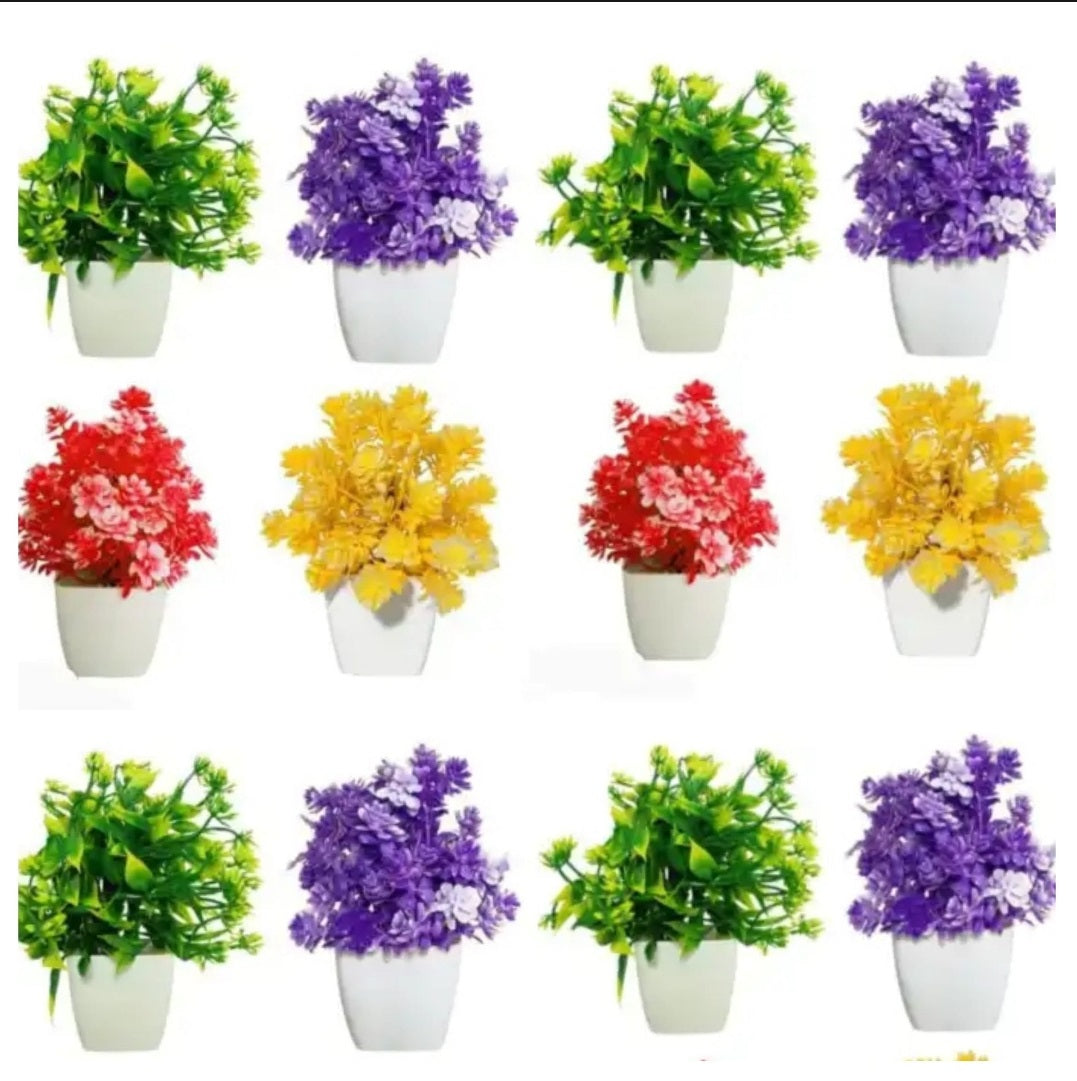 Pack of 12 Plant Artificial Decoration Piece with pot for home Decoration purpose 4inch heihgt