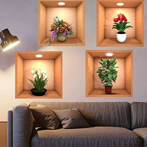 Pack of 4 Removable Self-Adhesive Wall Stickers Decorative Flower and Plant