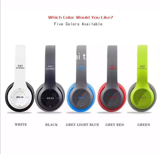 Foldable P47 Wireless Headphones with Mic for Gaming
