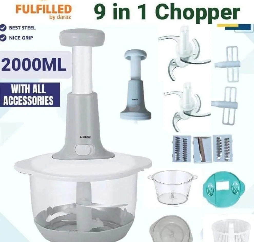 9 in 1 Food Chopper & Slicer – Multi-Function Vegetable, Meat Cutter, Beater & Kitchen Tool