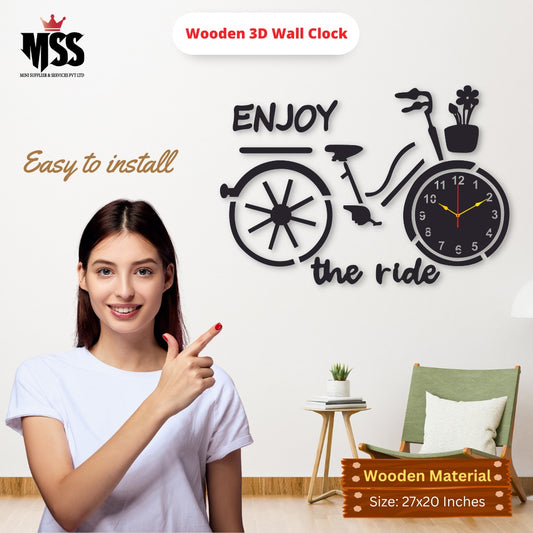 3D Wooden Wall Clock, Modern Quartz Design for Living Room or Office