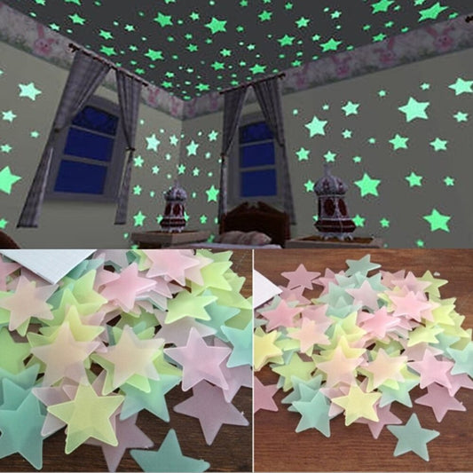 Pack of 100 3D Stars Glow in the Dark Wall Stickers Luminous Fluorescent for Kids Room