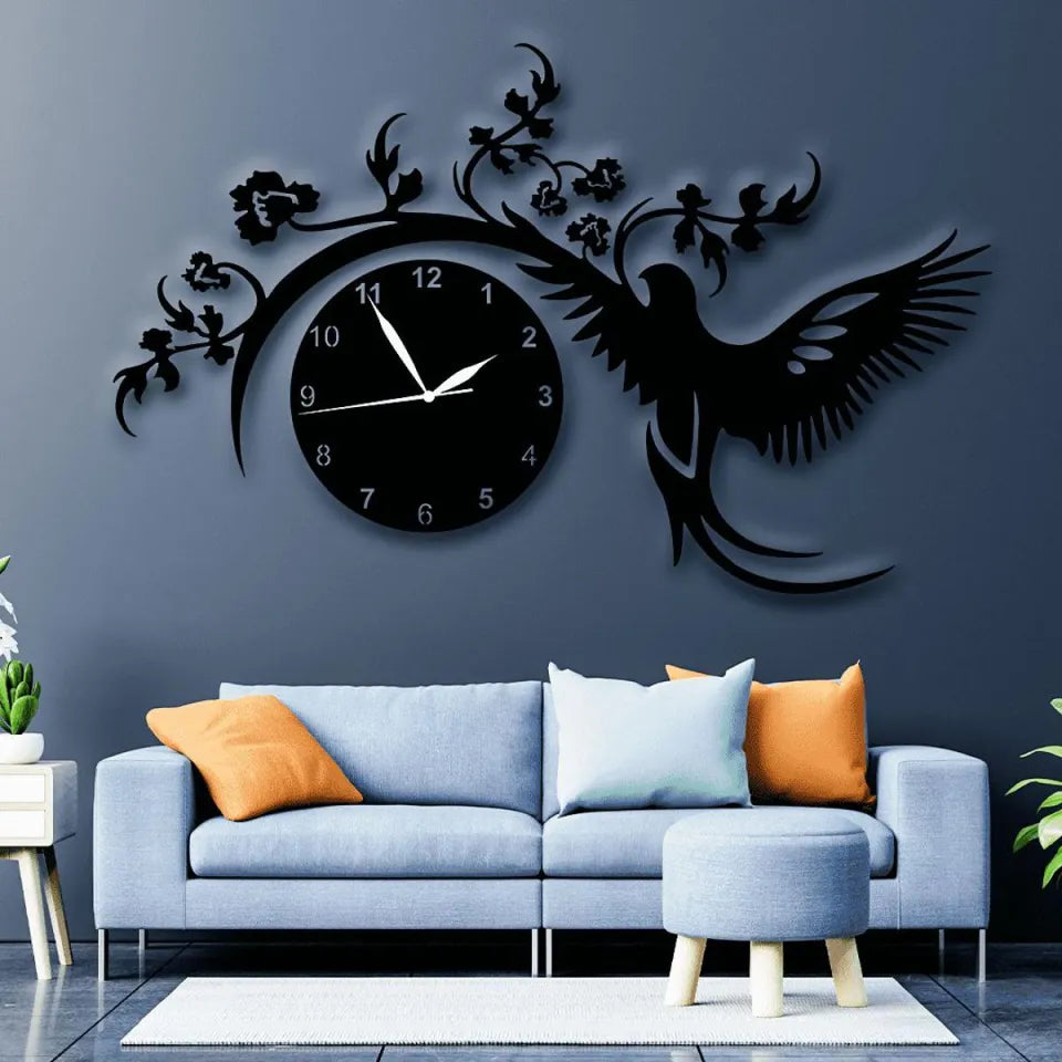 Wooden 3D Bird Wall Clock for Home, Living Room