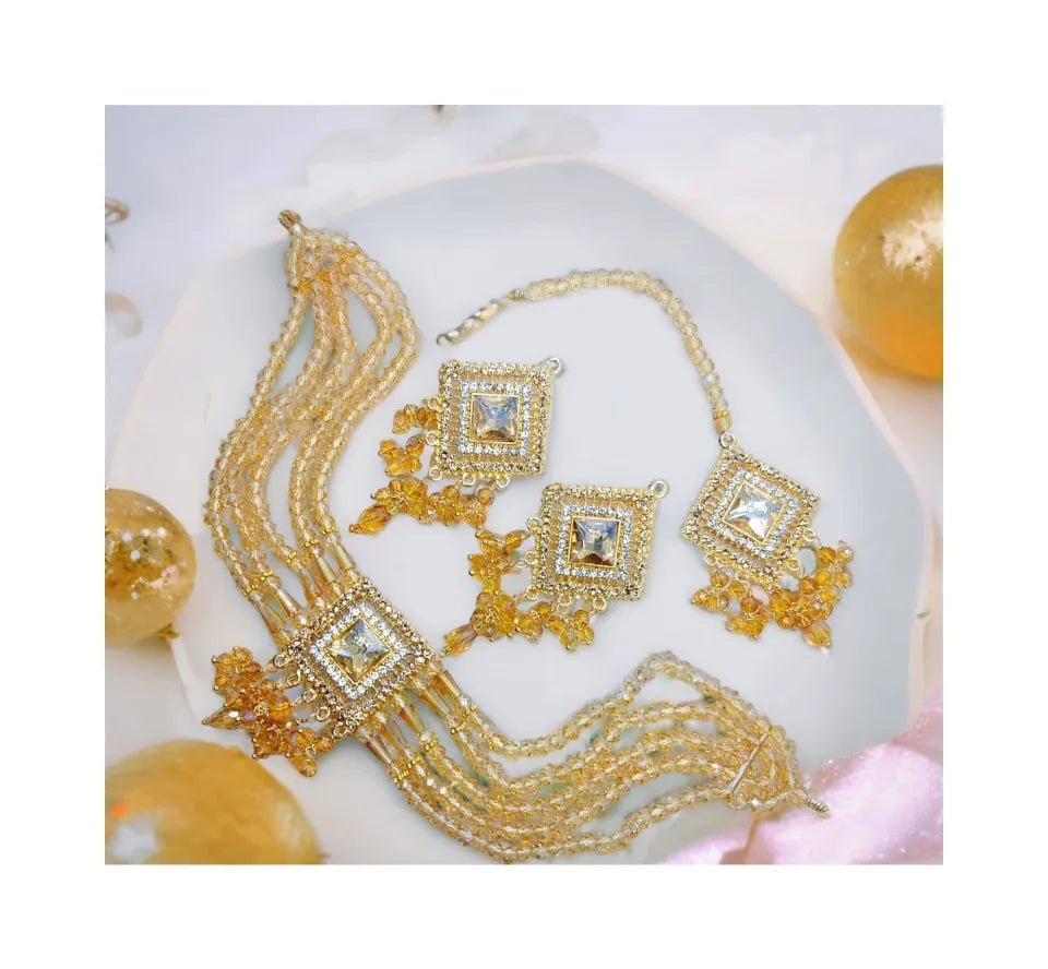 new fancy pearl choker patti set with earrings and tika for girls and woman