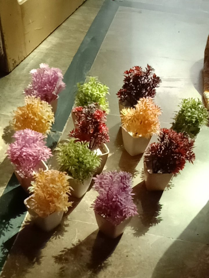 Pack of 12 Plant Artificial Decoration Piece with pot for home Decoration purpose 4inch heihgt