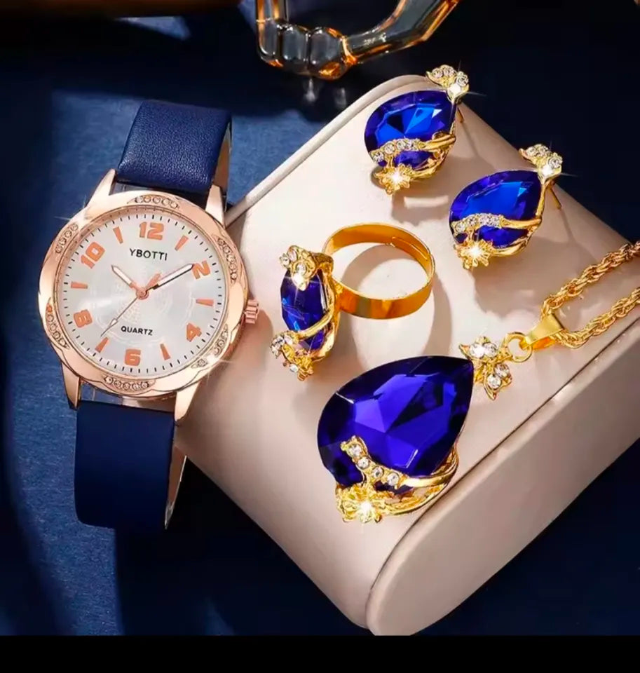 Fashionable Minimalist Numeric Markers Dial Quartz Watch And Jewelry Set (5pcs/Set)