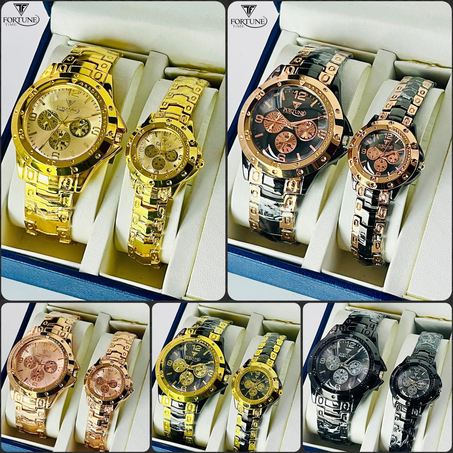 Steel Belt Couple Dongda Retro Couple round Men's and Women's Watch Trendy Luxury Gold