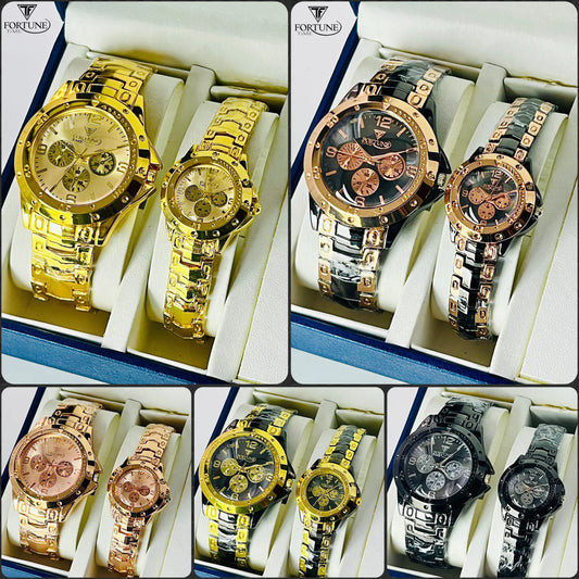 Steel Belt Couple Dongda Retro Couple round Men's and Women's Watch Trendy Luxury Gold