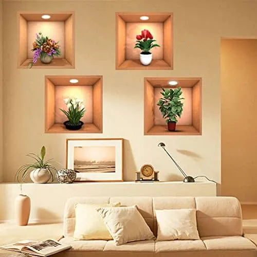 Pack of 4 Removable Self-Adhesive Wall Stickers Decorative Flower and Plant