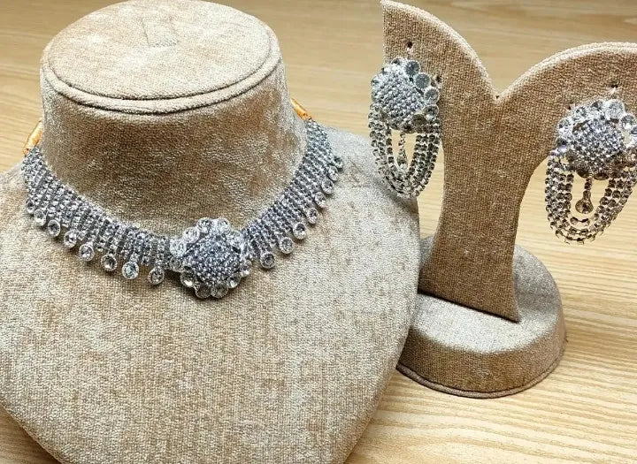 Choker Hyderabadi Set - (2 in 1) Necklace, Earrings with Golden Combination