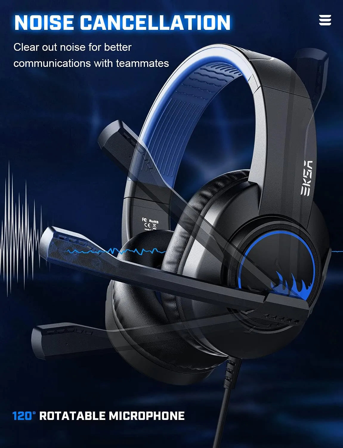 Gaming Headphone RGB Lights With Mic Over