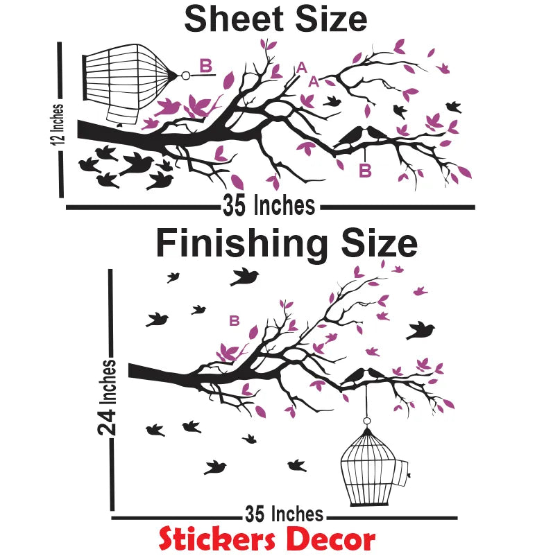 Tree Branch with Bird Cage Wall Art Sticker,