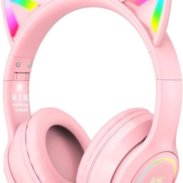 Cat Ear Wireless Bluetooth Headphones for Girls with LED Light and Microphone