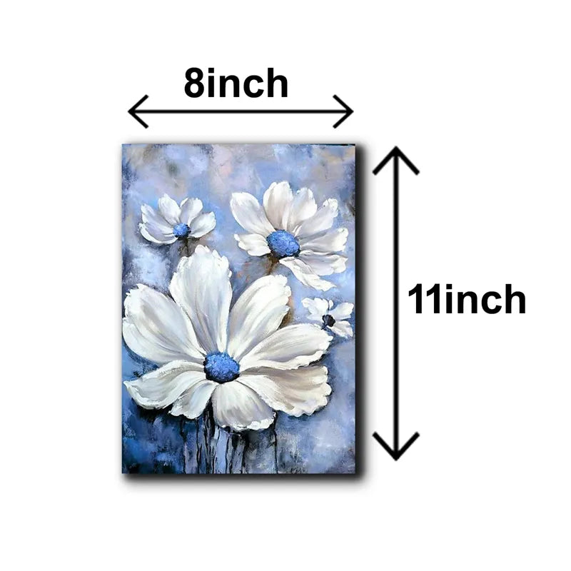 set of 5 blue flowers wall art wooden frames for home decoration
