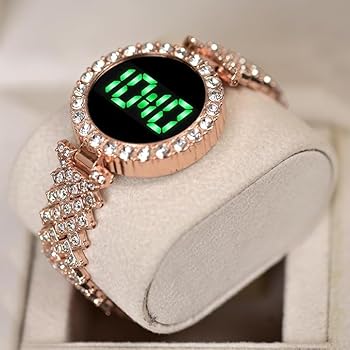 Diamond Touch Screen LED Watch For Ladies | Stainless Steel Chain in Round Dial